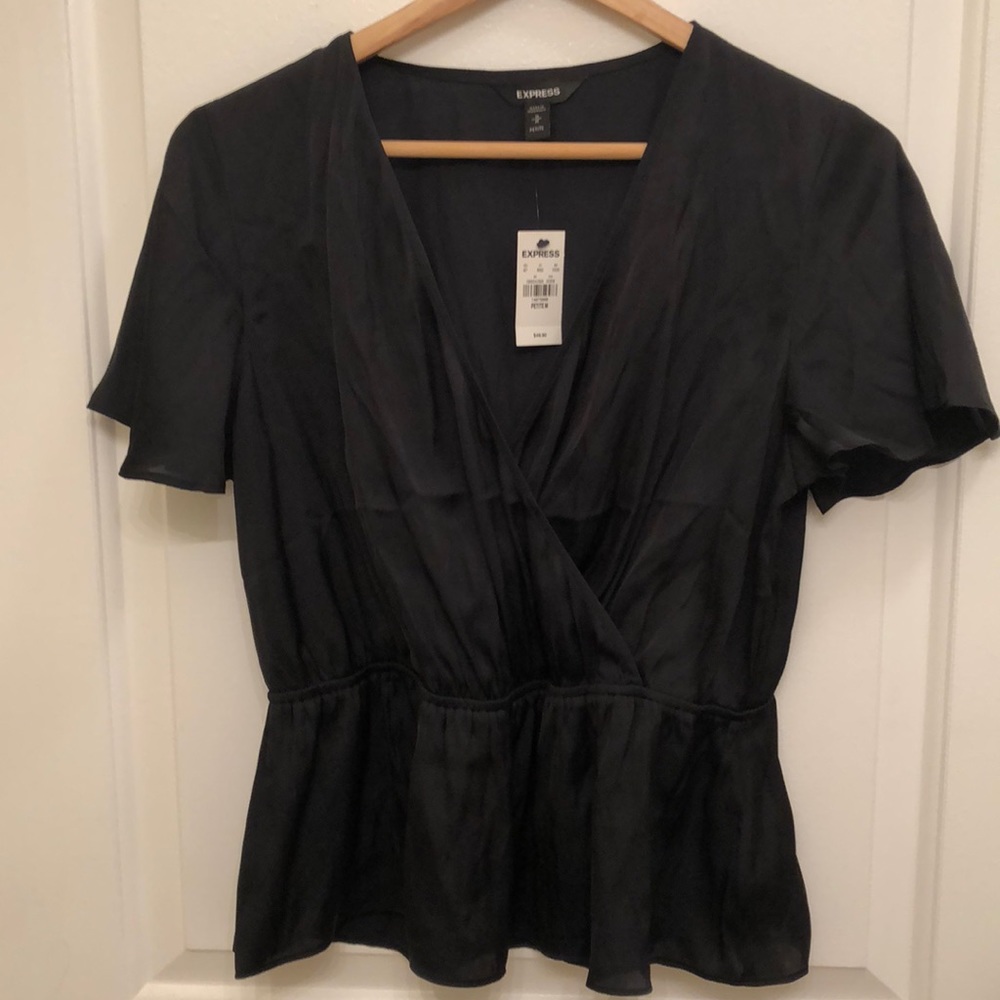 NWT express satin surplice peplum top- petite M